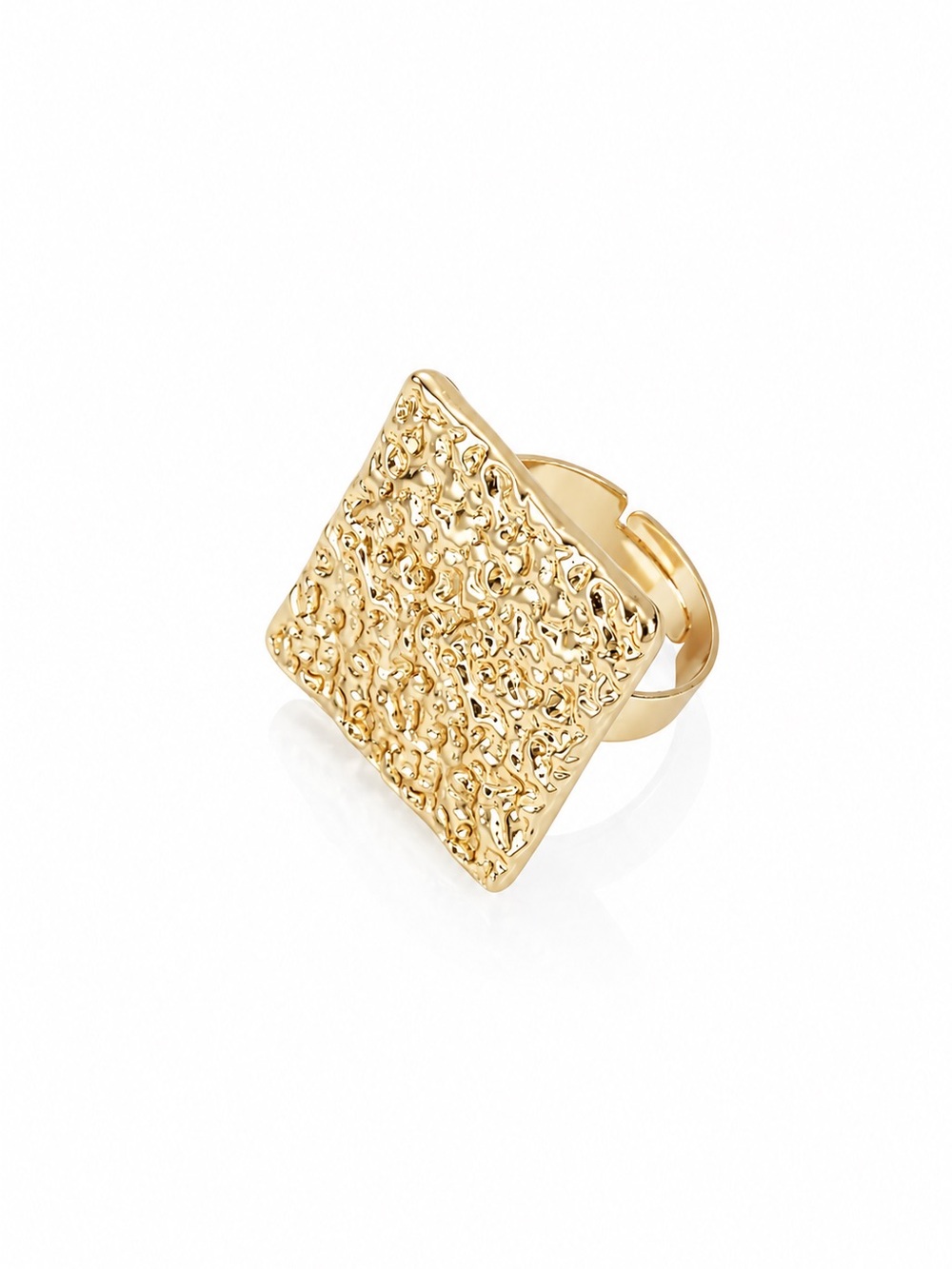 Gold Textured Square Statement Ring